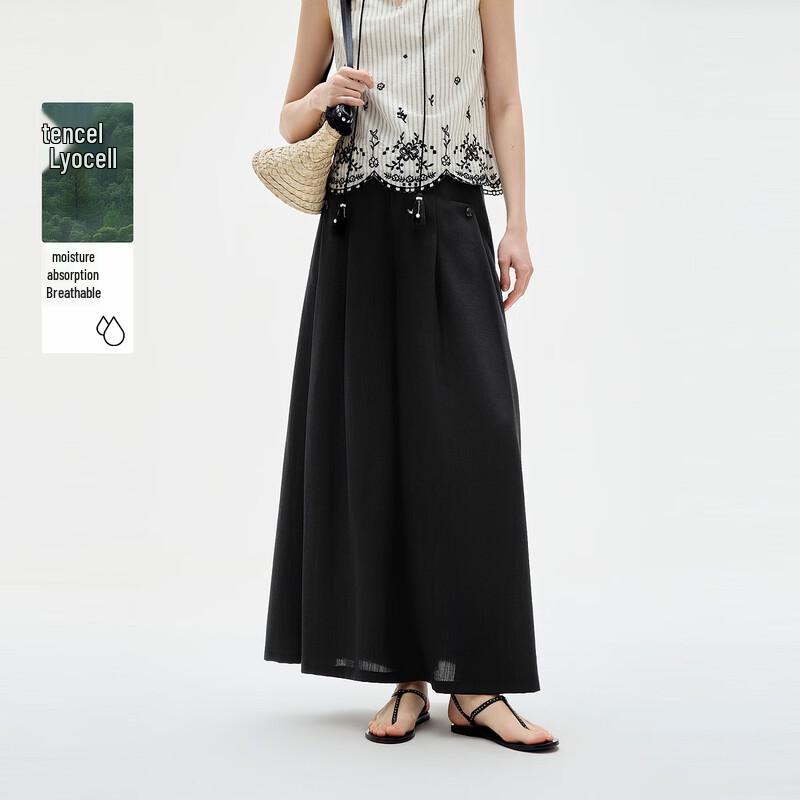 ELLE Women s Black Striped Linen Blend Wide-Leg Cropped Pants L