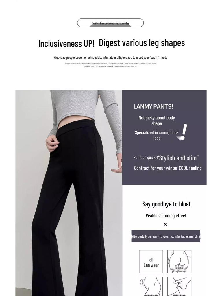 Women's Petite Black Slim-Fit High-Waisted Flared Pants for Spring/Autumn