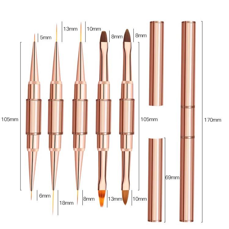 Retro Rose Gold Nail Art Pen Set: Metal Rod Double-Headed Liner, 5-Piece with Caps комплекта розовое золото