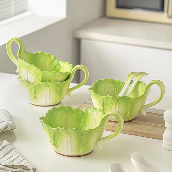Ceramic Noodle Bowl Creative Cabbage Shape Serving Bowl Cartoon Vegetable Tableware for Noodles Soup Salads