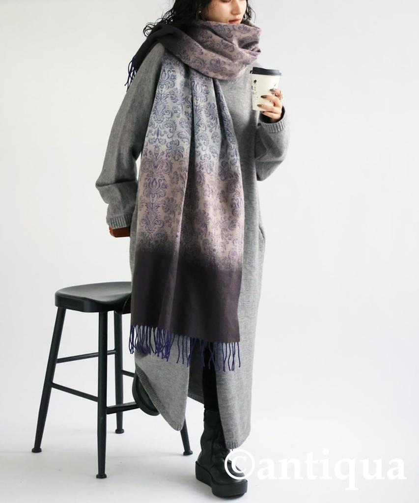 Antiqua Large Damask Print F Navy Women's Stole/Scarf, PJ-01175 20,