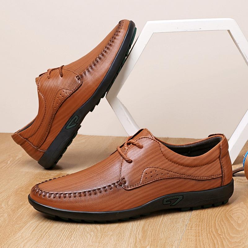 

2026Men Oxfords Genuine Leather Dress Shoes Brogue Lace Up Mens Casual Shoes Luxury Brand Moccasins Loafers Men Soft Lightweight 38 светло-коричневого