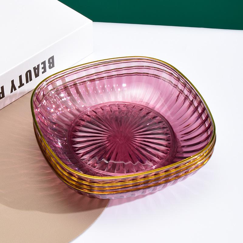 Elegant Gold-Edged Plastic Fruit Plate - Stylish Square Bone Dish for High-End Living Room Decor