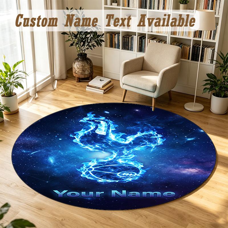Round Rug Custom NameTottenham Hotspur FC Pattern Non Slip Carpet Home Floor Decor