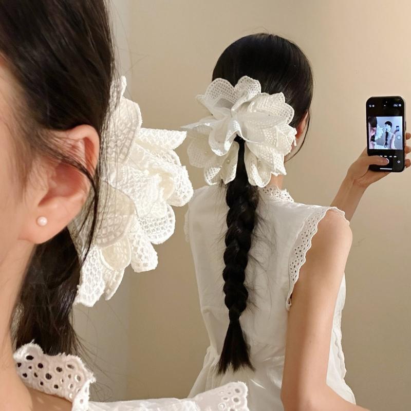 Französisch-Stil Weiße Blume Spitze Pferdeschwanz Haarnadel Für Damen Mädchen Süße Haar-Klammern Kopfschmuck Mode Vielseitige Haar-Accessoires