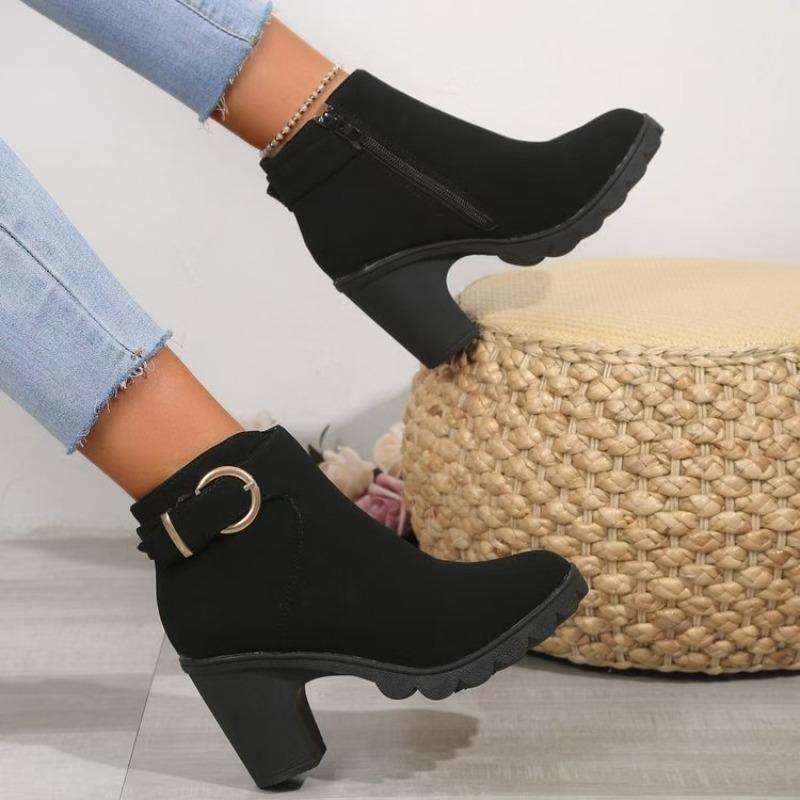 Fashion Retro Suede Leather Boots for Women Casual Thick High Heeled Female Shoes Round Head Side Zipper Spring Autumn Chelsea Botines