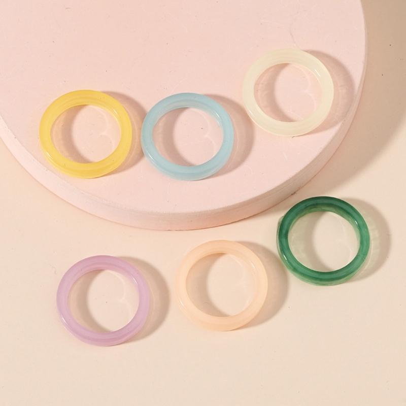 6pcs Set Korean Vintage Resin Rings Geometric Colorful Round Rings for Women Girls Simple Jewelry Gift Women Ring