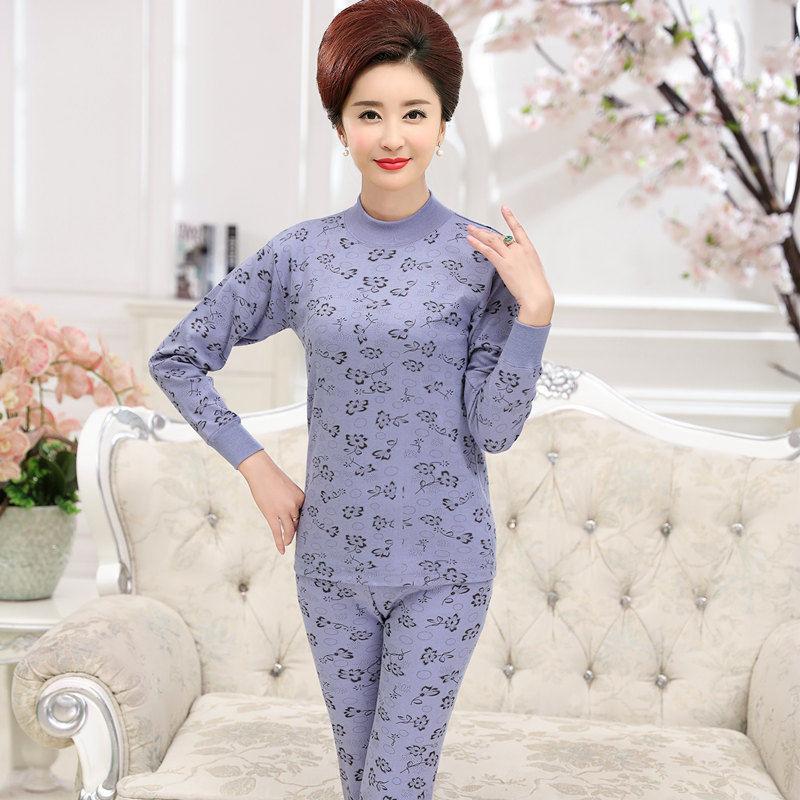 Women's pure cotton thermal underwear set for mothers, autumn and winter wear