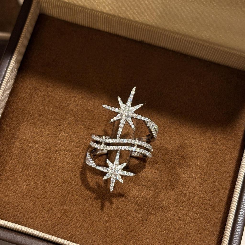 Double Meter Meteor Ring Made of Pure Silver High Carbon Zirocn, Personalized and Fashionable Electroplating Unisex Gift