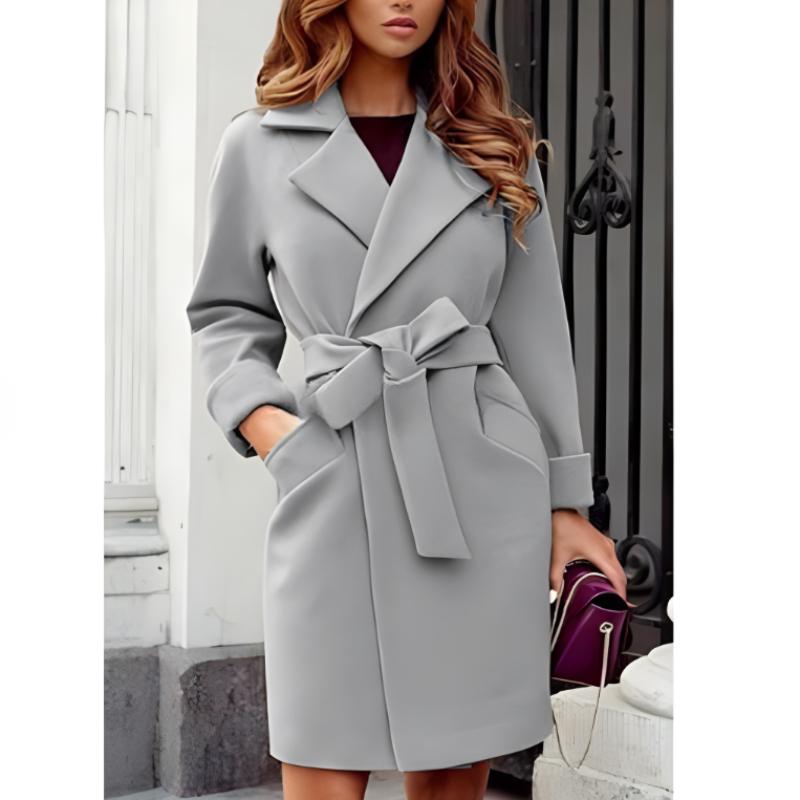 Dámská zimní móda Slim Fit Pás s přepínacím límcem Vlněný kabát Trenčkot Trench Kabát střední délky