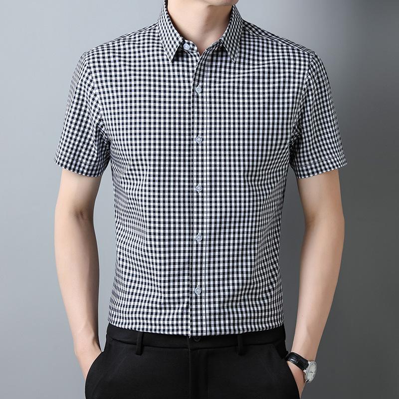 Yarn-dyed shirt summer men's short-sleeved fashion casual top pure cotton Korean version new plaid shirt men's trend