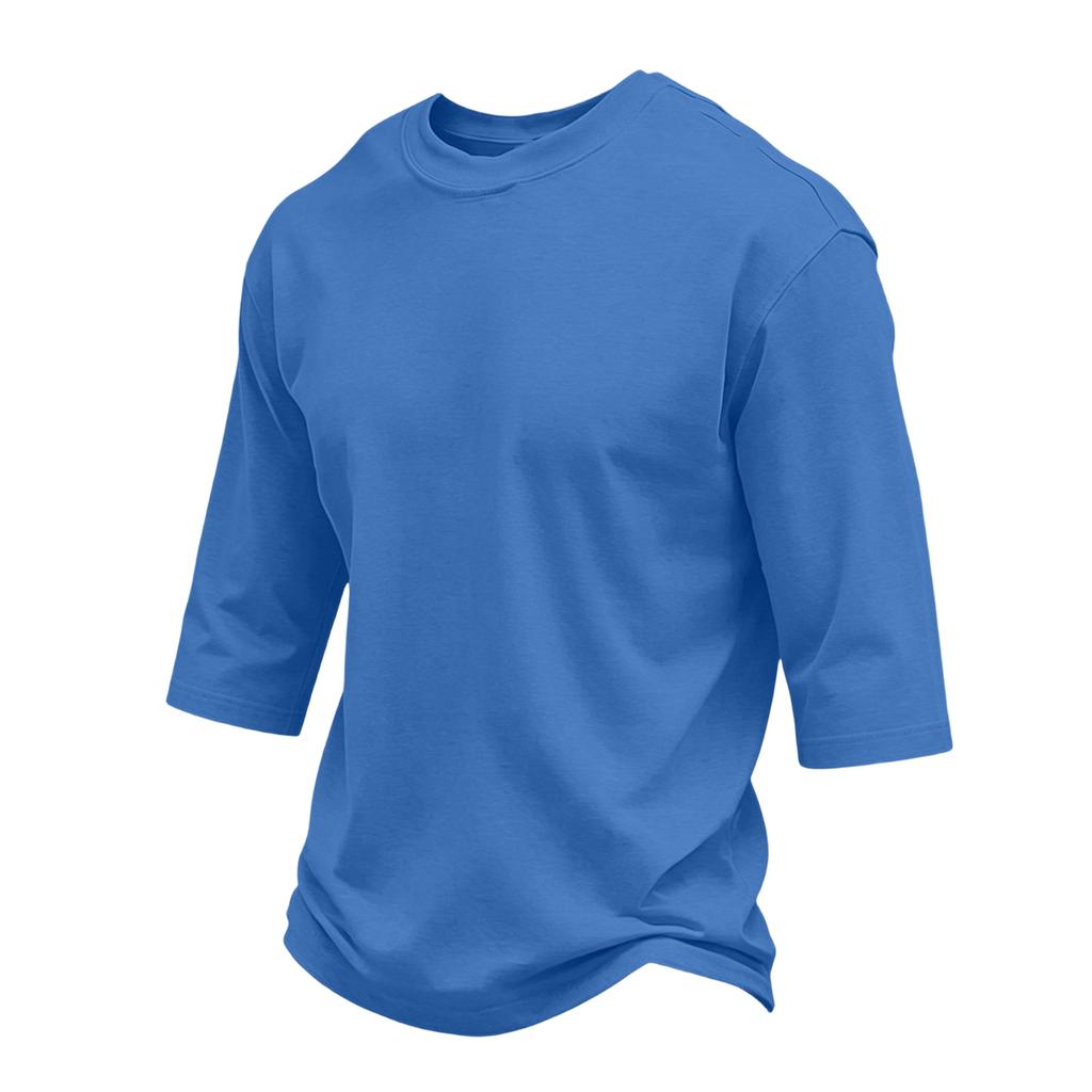 Men Casual Regular Fit Crewneck Three Quarter Sleeve T Shirt Soft Cotton Blend Plain Lightweight Top for Daily Wear