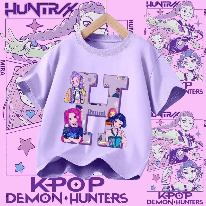 Cotton Tshirt for Girls Kpop Demon Hunter  Sports Tshirt  New Short Sleeve Casual Tshirt for Summer 2026  Letters AZ