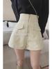 Women's High-Waist PU Leather Shorts, Autumn/Winter, Slim A-Line Wide-Leg Pants, Korean Style with Zipper.