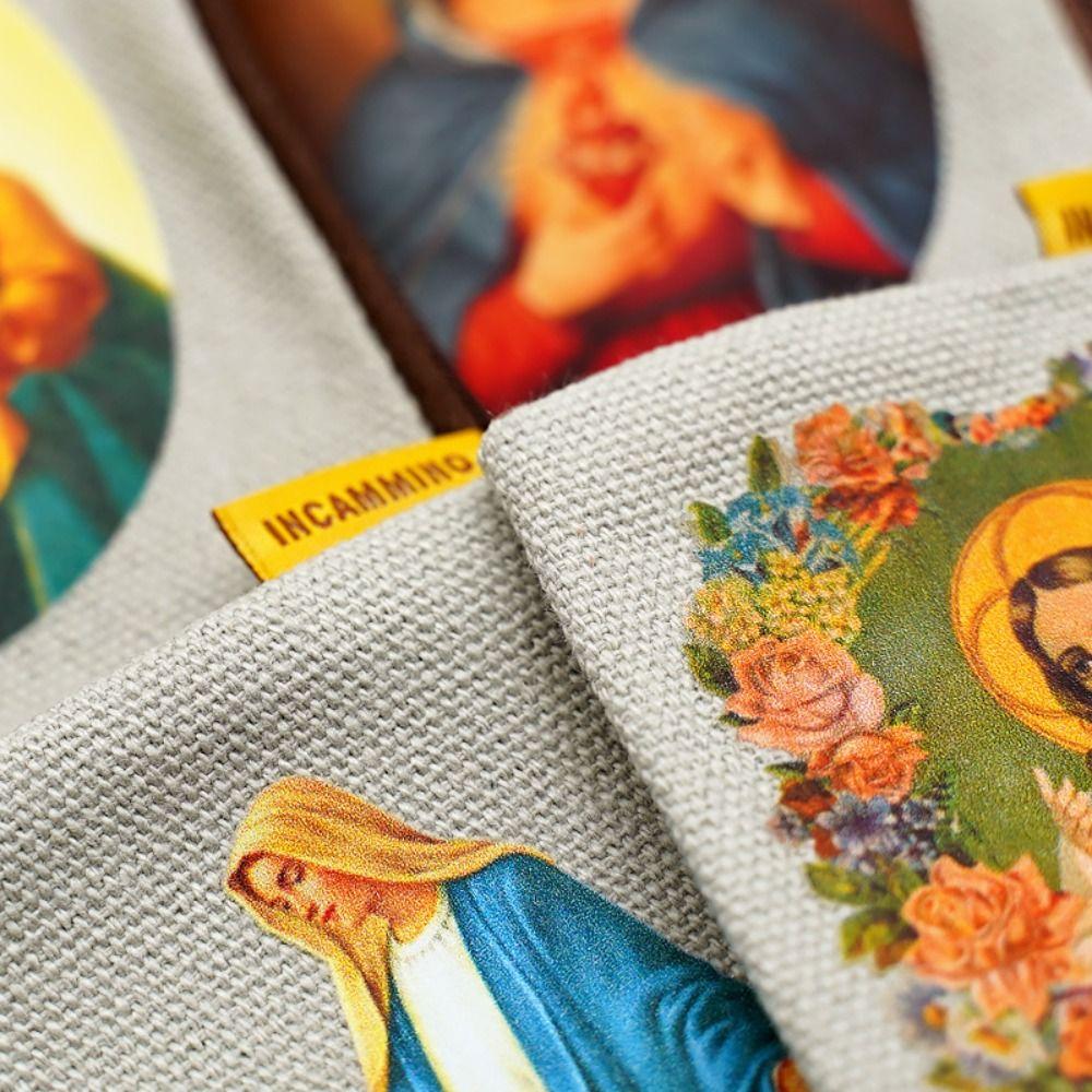 Virgin Mary Bead Storage Bag Zippered Devout Christian Jewelry Organizer Cartoon Design Elegant Rosary Storage Bag Devotees