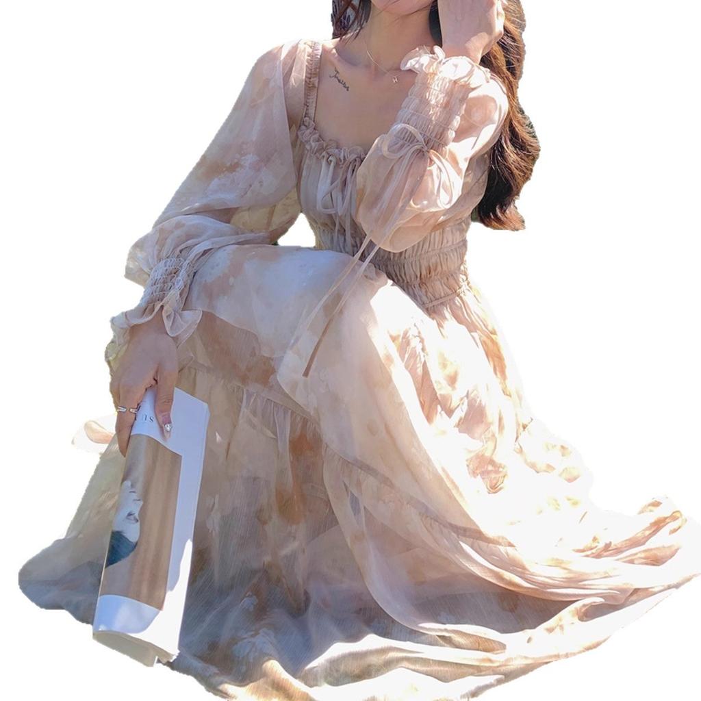 French Printed Chiffon Dress for Women's Spring and Autumn New Gentle Temperament, Thin and Beautiful, Popular Fairy Dress