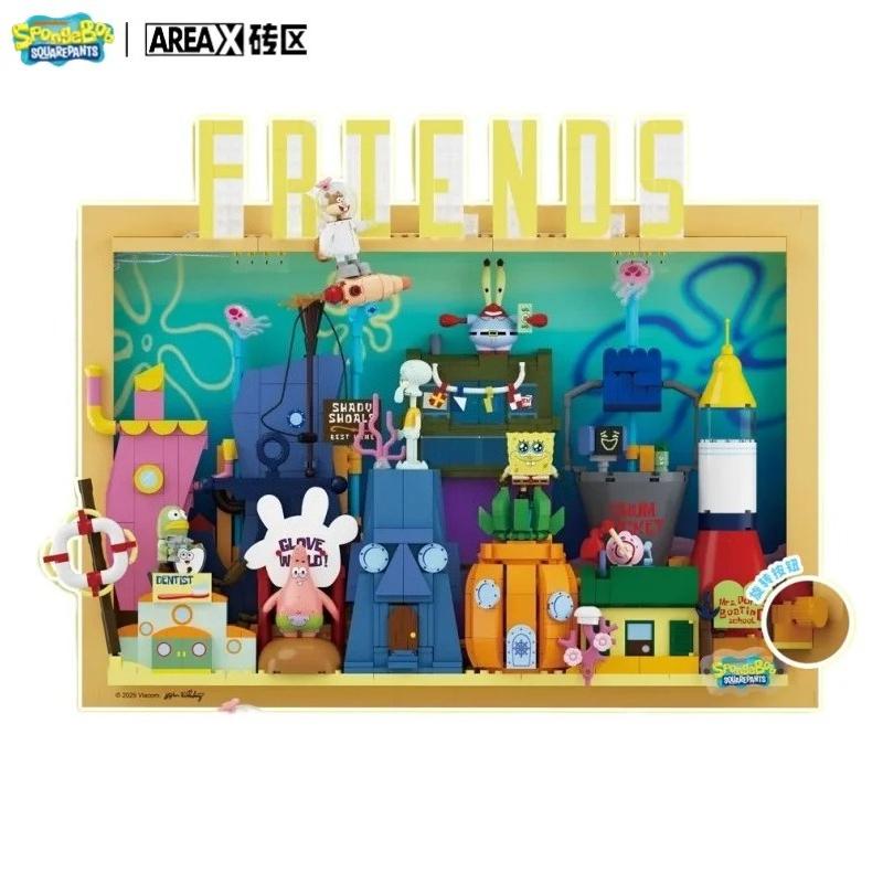 Areax Spongebob Squarepants Series Crab Burger King Restaurant Pineapple House Building Blocks Toy Collection Model Gift