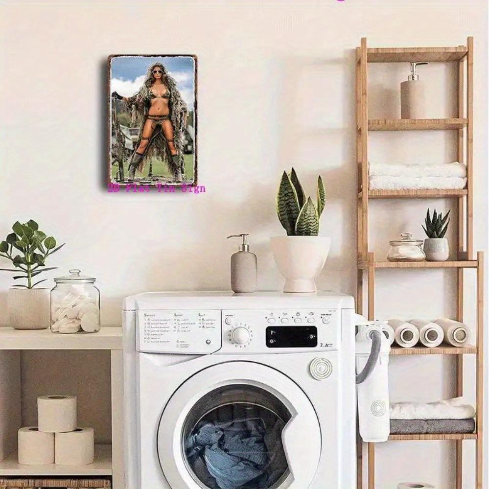 Vintage Humorous Metal Wall Decor 8x12 Inch - Sexy Camo Soldier Girl Design for Man Cave Bar Home Bathroom