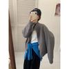 Autumn and winter new wear long-sleeved zipper knitted cardigan top women's small solid color lazy sweater jacket