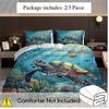 2/3pcs Blue Ocean Turtle Print Duvet Cover Set (1 Duvet Cover + 1/2 Pillowcase, Without Core), Underwater World Fish Coral