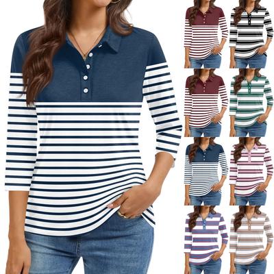 Damenmode Lässig Revers Kurz 3/4 Ärmel Print Hemd Damen Knopfleiste Oberteile