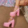 2025 Spring Plus Size Women's High Heels - European & American Fashion, Single Strap Thick Heel