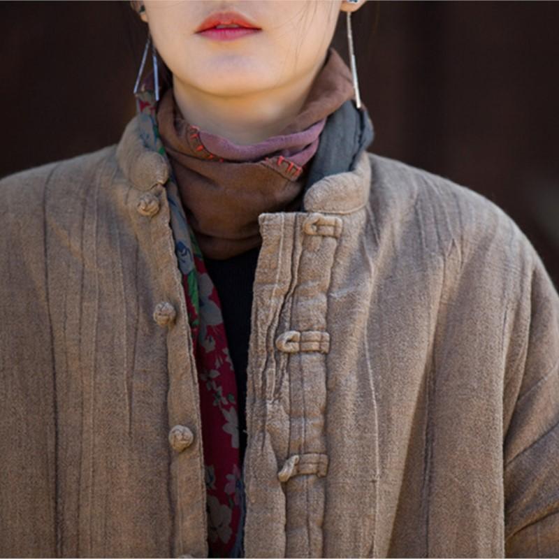 Johnature Women Vintage Winter Tie-dye Chinese Style Coats Button Stand Long Sleeve Coats