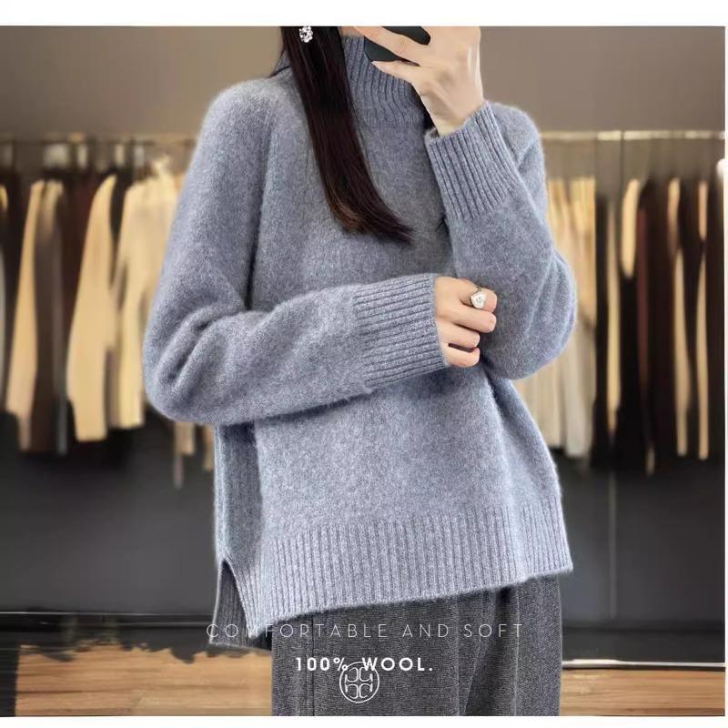 Autumn and Winter Semi-turtleneck Sweater Women's Bottoming Shirt with Fashionable and Casual Women's Shoulder Sweater Women's Simple Split Design