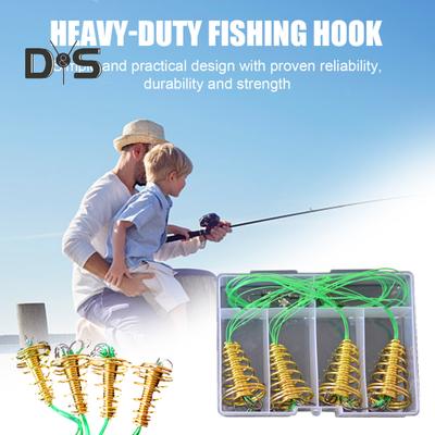 Set da 4 ganci da pesca con trappola a molla per carpa, anti-groviglio, resistenti, con filo verde, con ardiglione in metallo, accessori per la pesca alla carpa