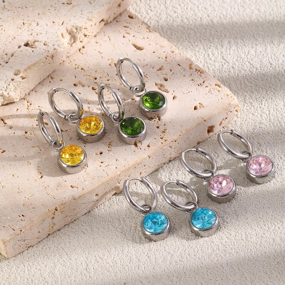 Exquisite 18K Gold-Plated French Earrings with Colorful Round Diamonds