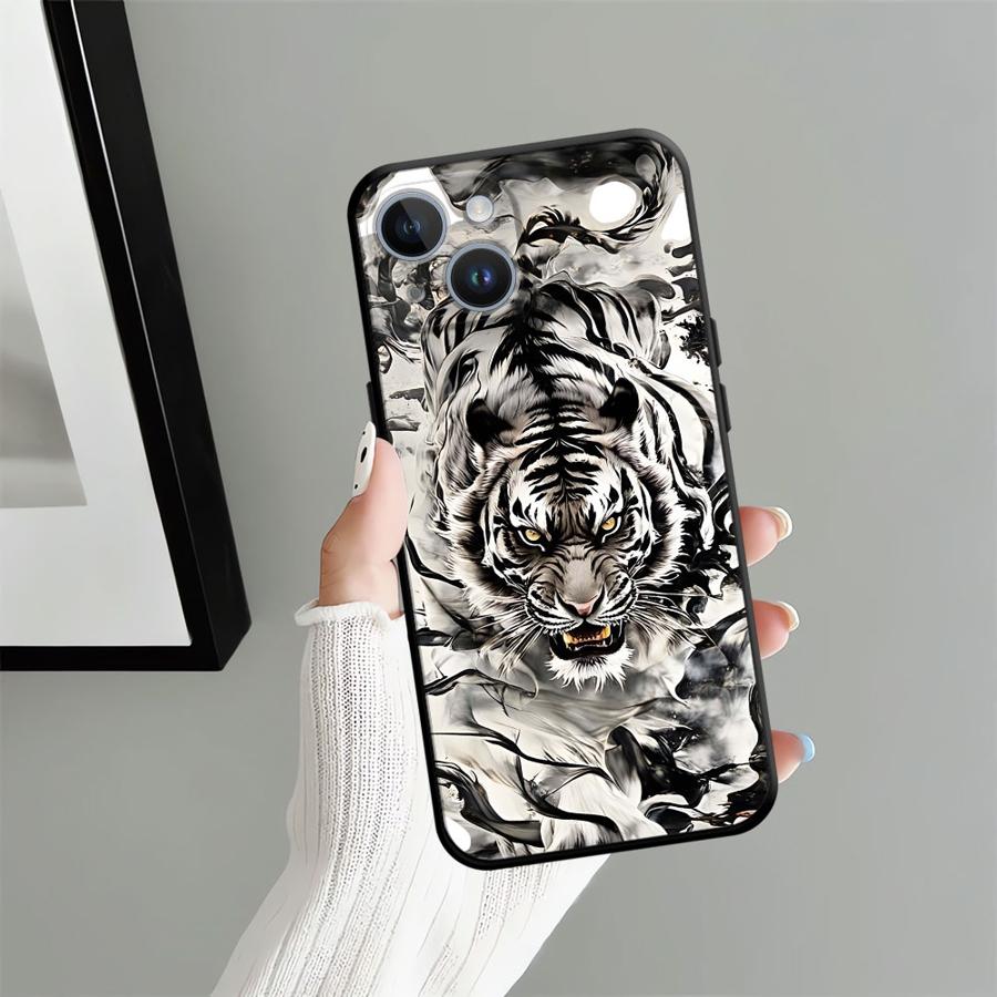 Funda Phone Cover Case for Apple iPhone 17 Pro Max 16 13 14 XR XS MAX 15 Pro 7 8 11 12 Air Cool Silver Tiger