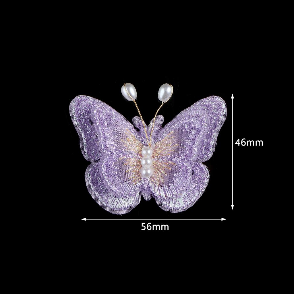 6pcs Double Layer Pearl Mesh Lace Butterfly Patches For Clothes Sewing Supplies DIY Hair Clip Accessories Butterfly Appliques