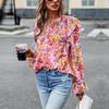 Women's Autumn Winter O Neck Ruffles Lantern Sleeve Floral Commuter Shirt Printed Shirt Tops