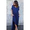JPNTKY Fashion Summer Spring Solid Color Print Short Sleeve V-Neck Casual Dresses