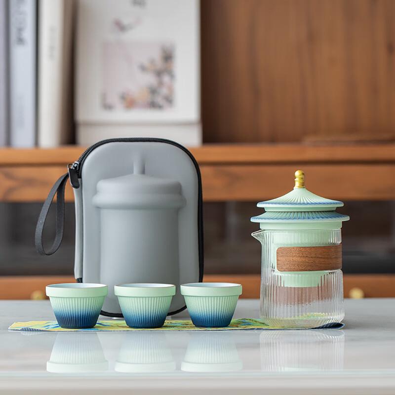 SHIJIANA Palace Style Ceramic Travel Tea Set - One Pot, Three Cups