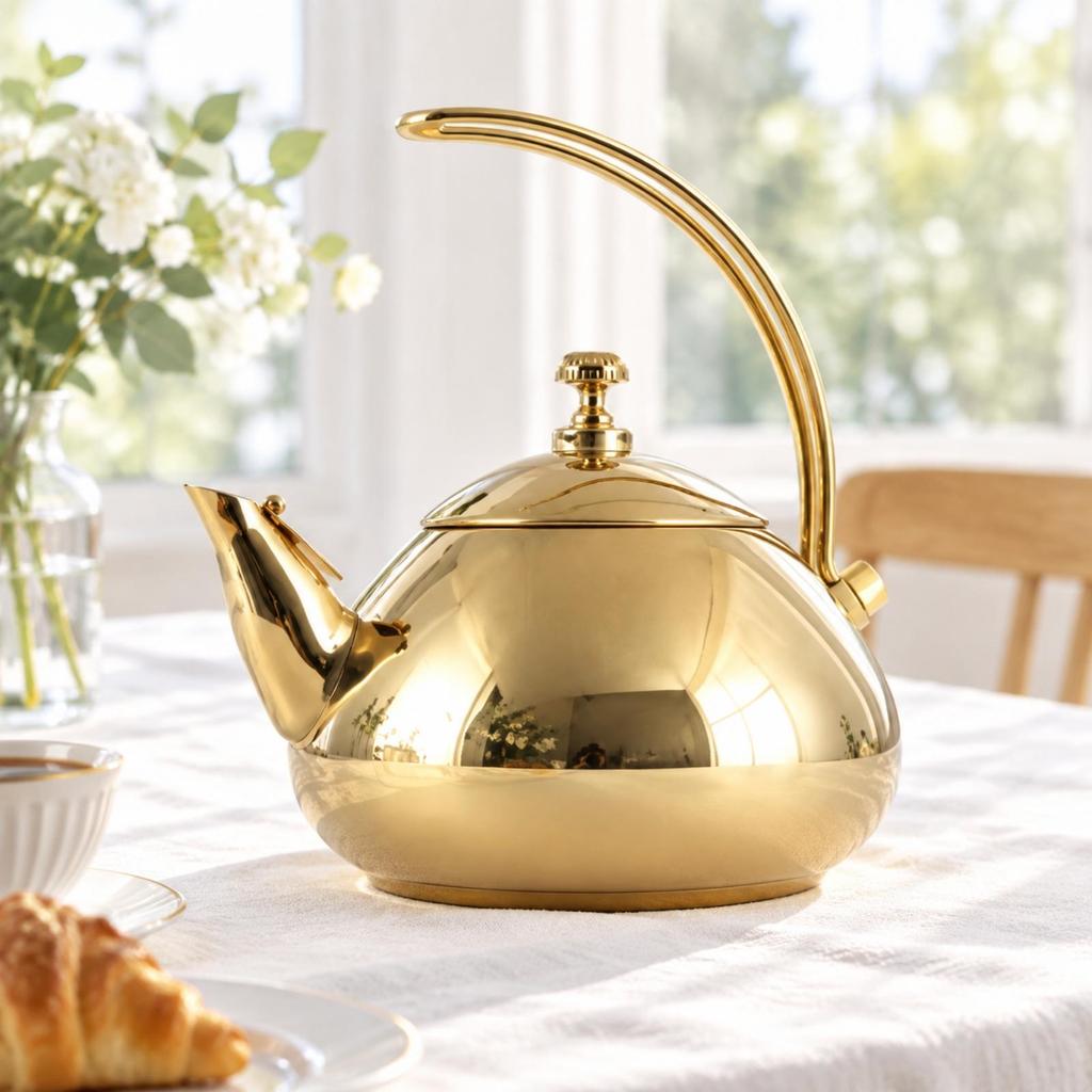 FoodGrade Stainless Metal Kettle Polished Steel Tea Glossy for Office, Entertaining
