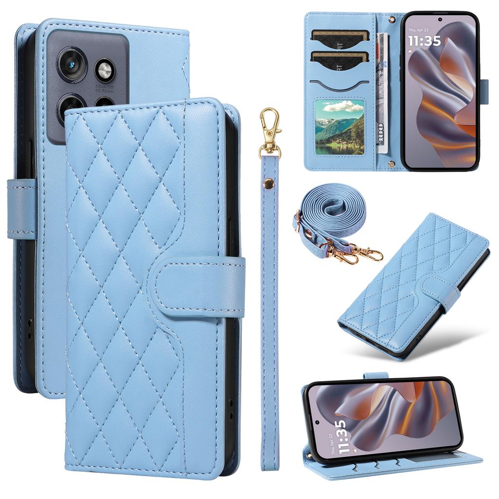 For Motorola Edge 50 Neo 5G/Moto S50 5G/Thinkphone 25 5G Case Wallet Rhombus Leather Phone Cover with Shoulder Strap,Wrist Strap