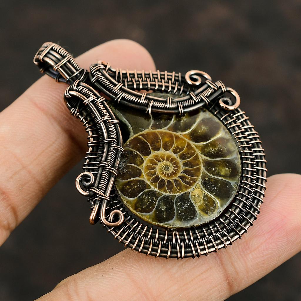 Ammonite Fossil Copper Pendant Copper Wire Wrapped Pendant Gemstone Copper Jewelry Handmade Pendant Gift For Friend Ammonite Fossil Jewelry