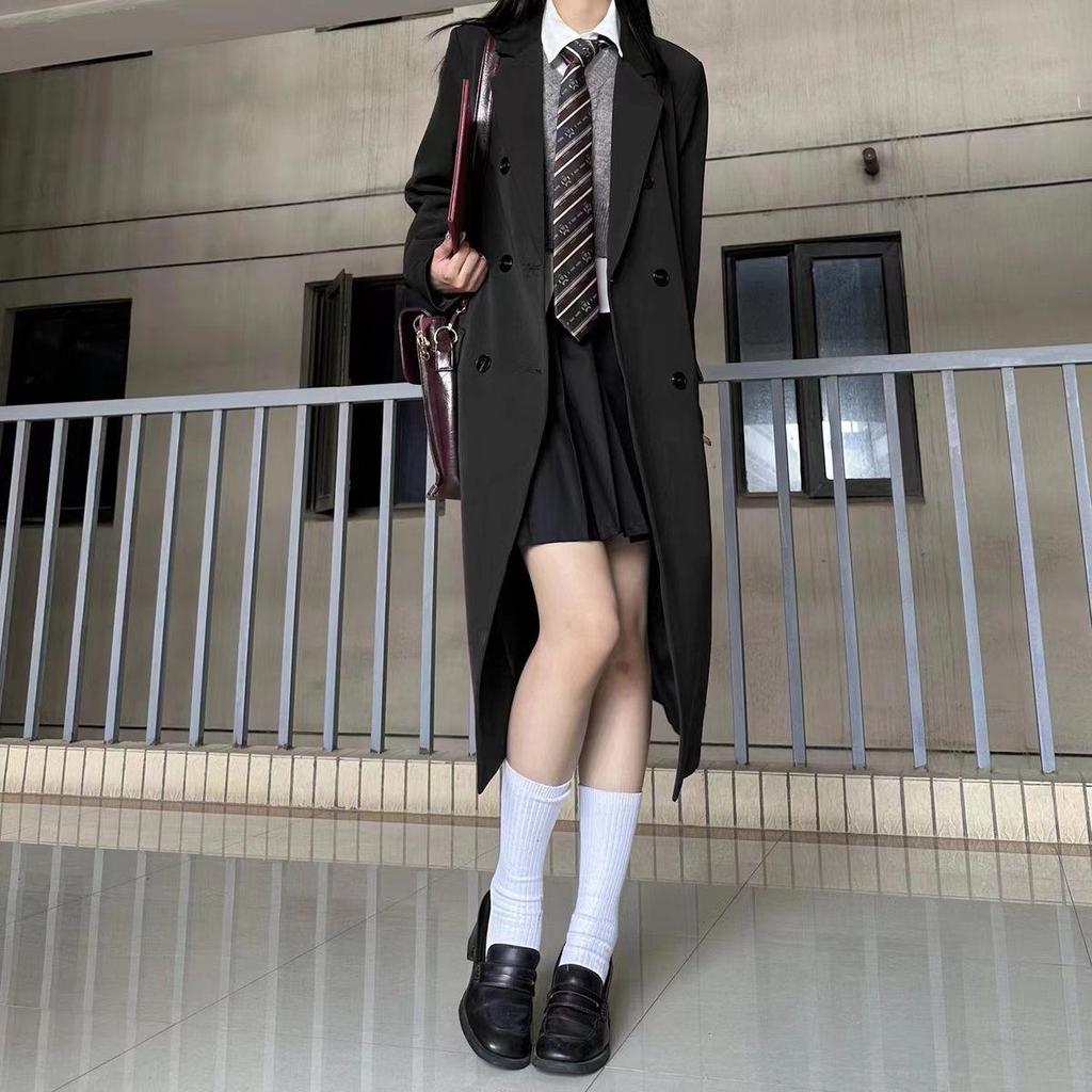 Trench-coat long noir pour femme - Style coréen haut de gamme, Collection Printemps/Automne 2025