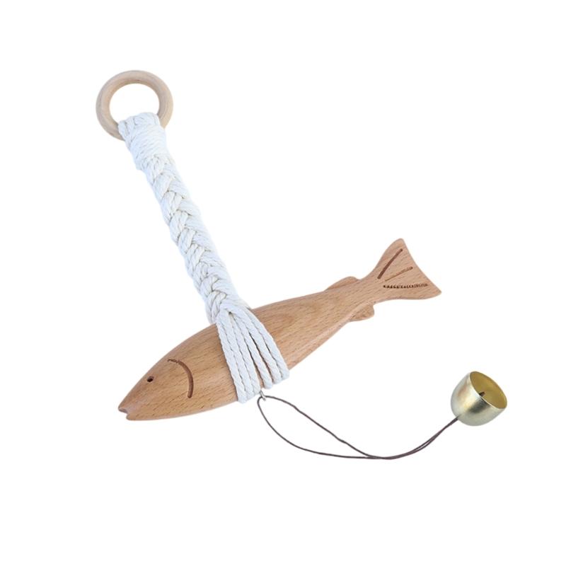 

Car Ornament Wooden Fish Door Pendant Charm with Bells Wall Art Hangable Chimes Doorbell Decoration for Car Interior 1