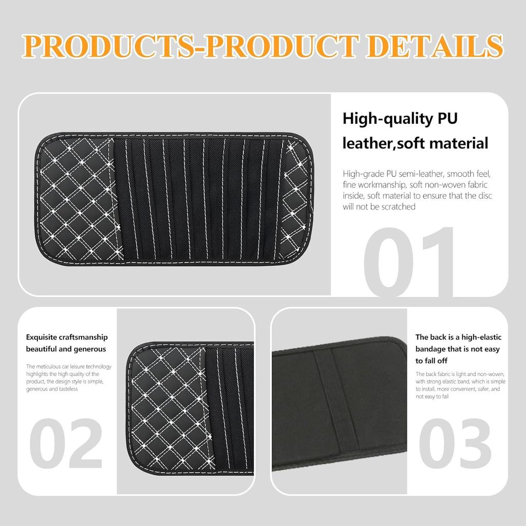 2 PCS CD Visor Holder for Car, Black Non-Woven Cloth & Pu Leather Large Capacity Visor CD Holder