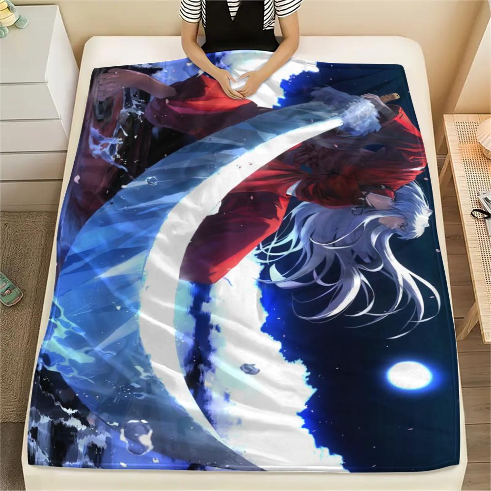 1Pc Inuyasha Print Flannel Blanket, High Quality Comfortable for All Seasons, Home Decor, Warmth and Comfort, Perfect for Christmas Gifts