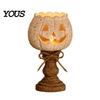 Indoor Fall Mantel Decor Rustic White Pumpkin Tealight Candle Holder Set, Farmhouse Halloween Tea Light Decorative Lanterns for Autumn Holders Decor,
