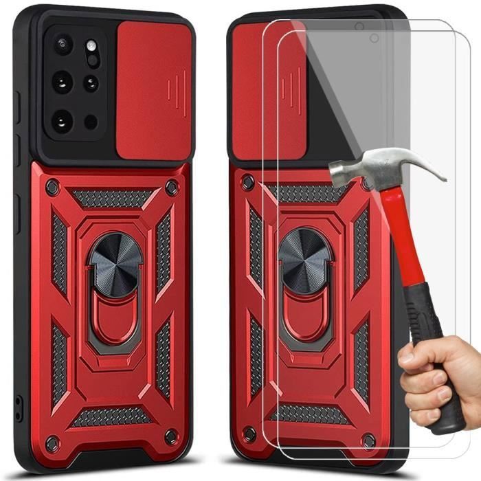 Coque de Protection - PROSHOP - pour Samsung S20 Plus - Rouge - Antichoc - Fentes pour cartes - avec 2 Verres Trempés