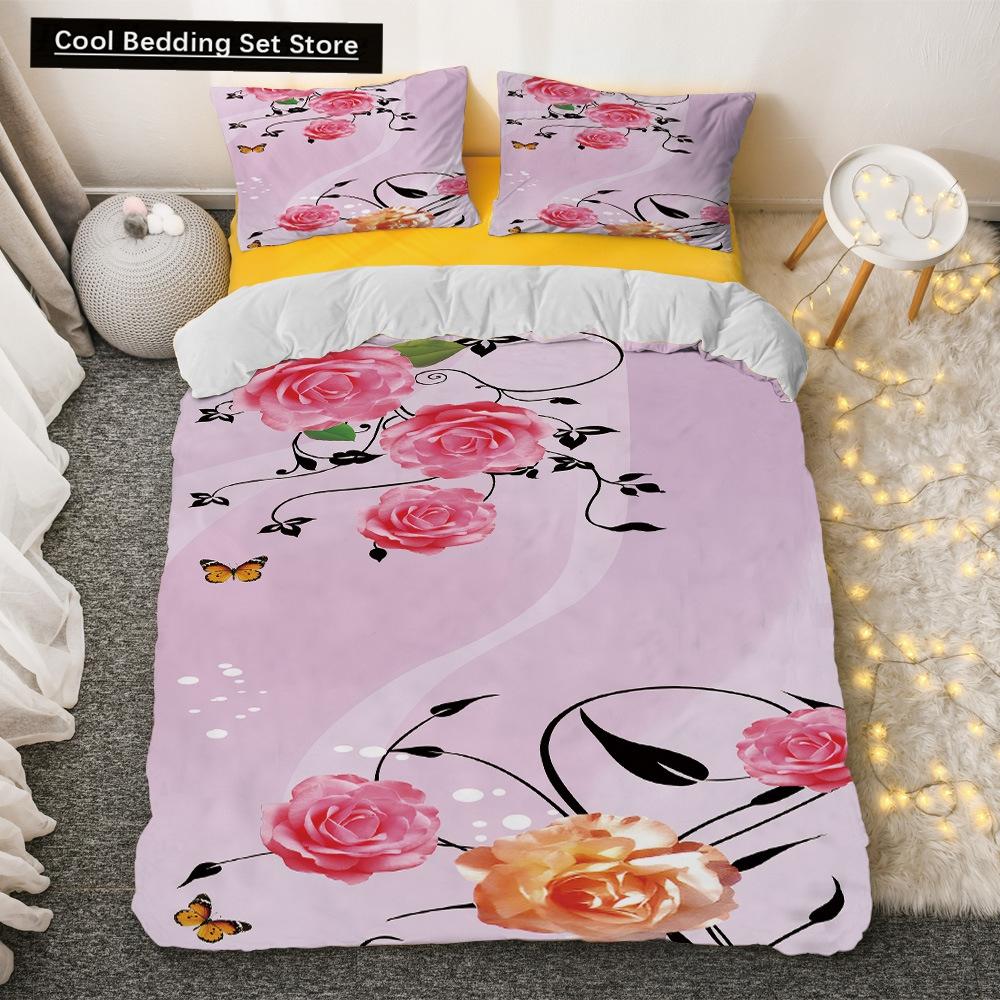 

Красный пододеяльник King Queen с романтическими цветами, комплект постельного белья для детей, подростков, взрослых, девчачий, 3D, цветочный, черный, мягкий, 2/3 шт., пододеяльник EU single(135x200cm)