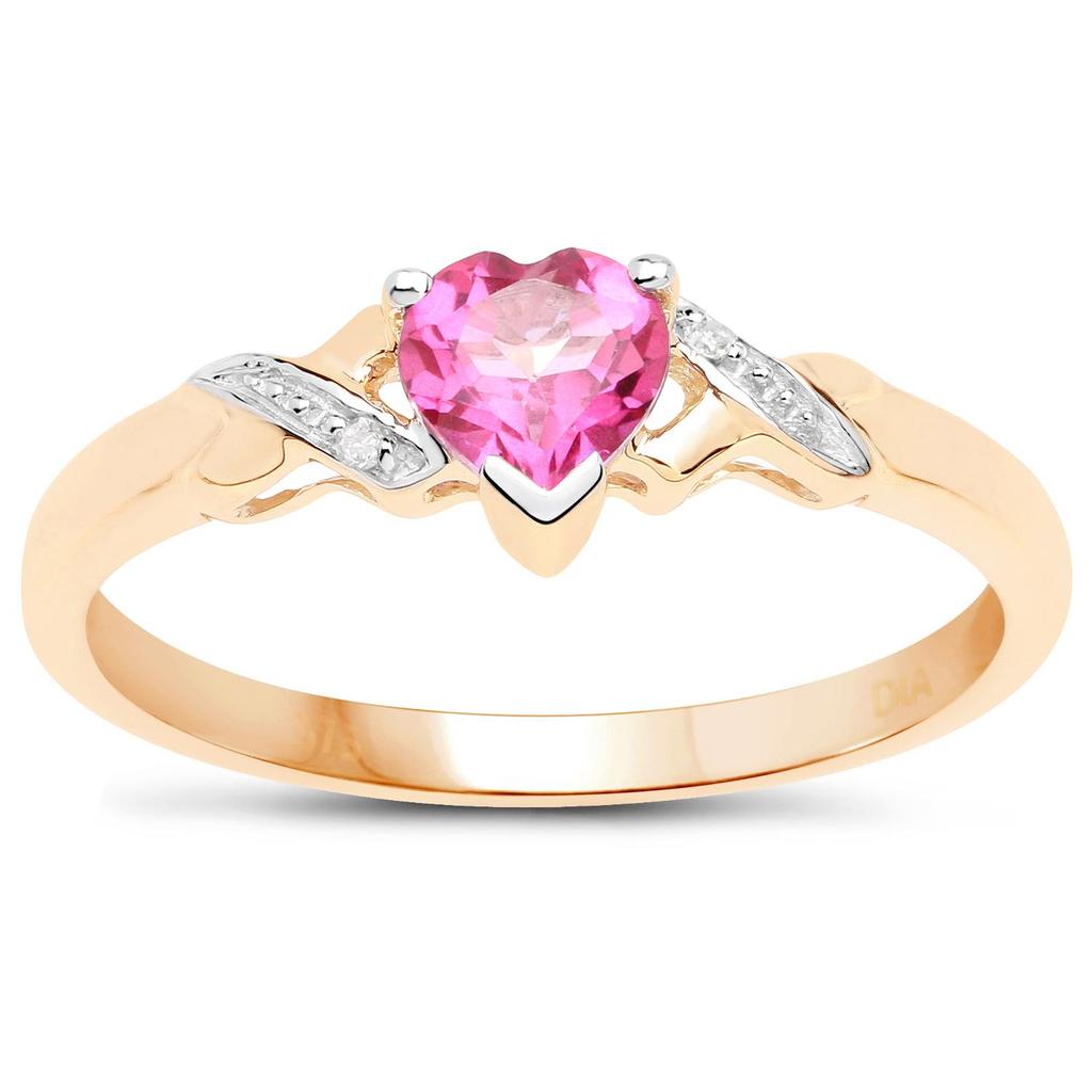 925 Silver Pink Topaz Heart Ring Diamond Accent Women Jewelry Gift Size