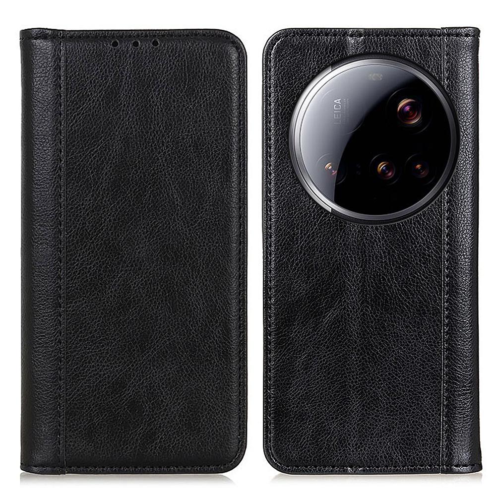 

For Xiaomi 15 Ultra Stand Case Split Leather Litchi Texture Wallet Phone Cover Black
