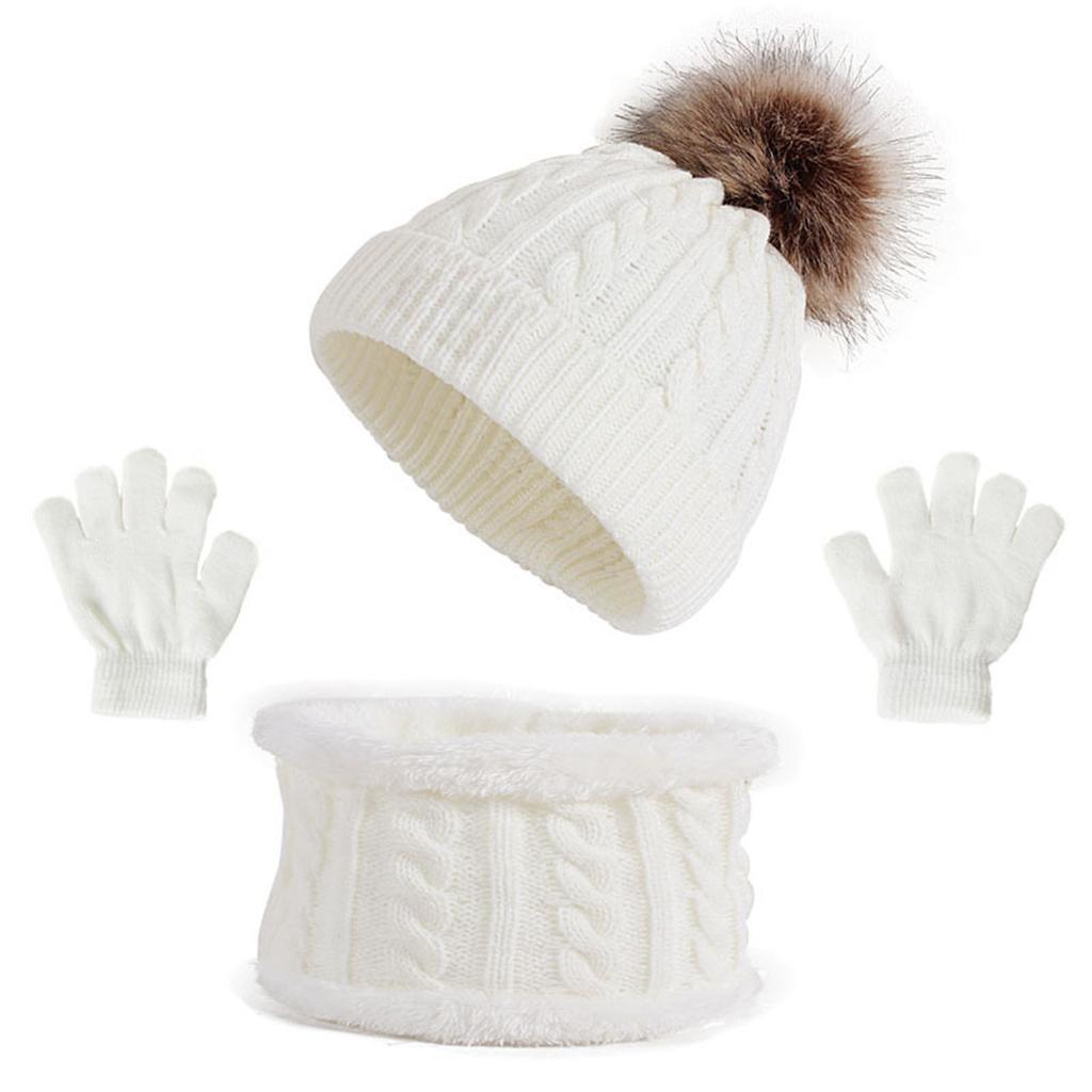 Hat Scarf Gloves Set Knitted Warm Hat Mittens Neck Warmer for Boys Girls