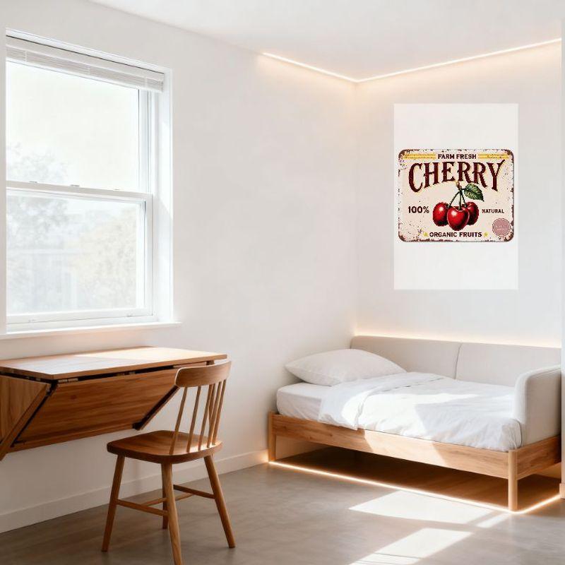 Vintage Farm Fresh Cherry Metal Tin Sign 100% Natural Organic Fruits Wall Plaque Rustic Retro Art Decor for Kitchen Bar Cafe Hom