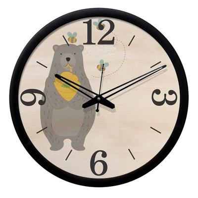 12-inch Plastic & Glass Wall Clock - Bear (Silent Movement, Black Frame)